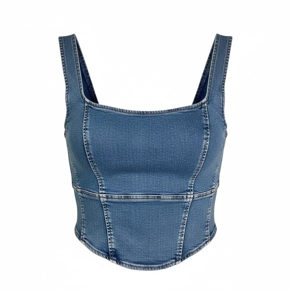 Happily Grey Tops - Happily Grey XL Denim Corset Crop Top NWT Medium Wash Zip Front Bustier Tank